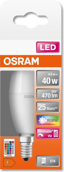 Image du produit Osram Lampes Led Retrofit Rgbw avec télécommande (E14, 40 W, 470 lm, 1 x, F)