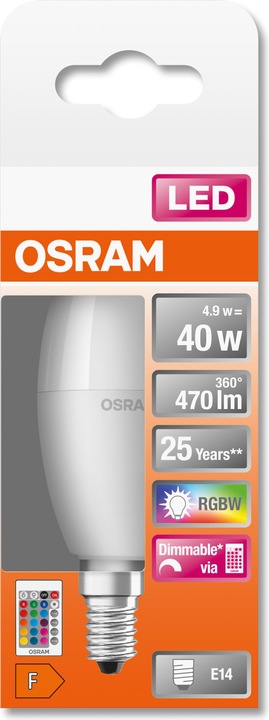 Produktbild Osram Led Retrofit Rgbw Lamps With Remote Control (E14, 40 W, 470 lm, 1 x, F)