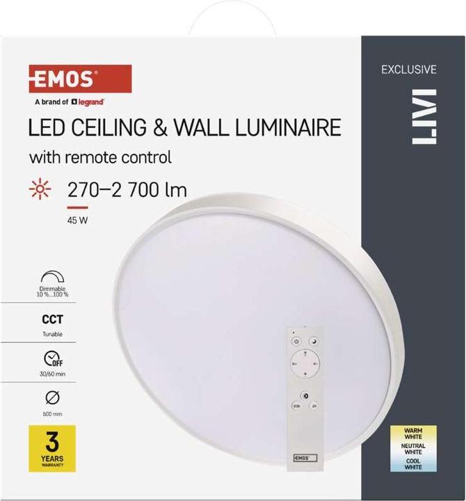 Produktbild Emos LED-Leuchte LIVI 50 cm, 45 W, warm-kaltweiss, dimmbar mit Fernbedienung (2700 lm)
