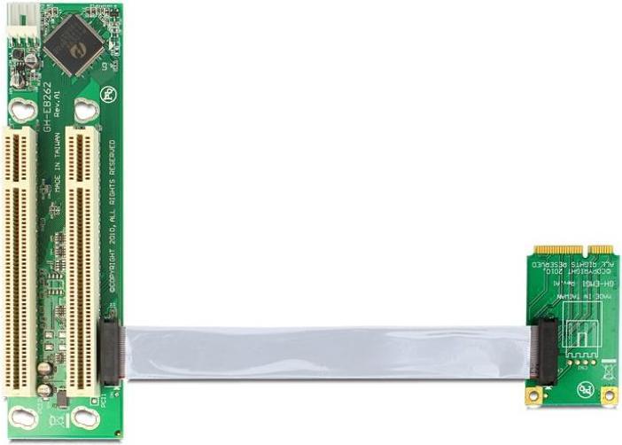 Actual product image Delock Riser card Mini PCI Express > 2 x PCI 32 bit with flexible cable left directed