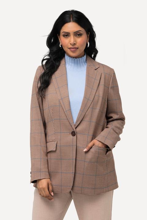 Image du produit Ulla Popken Blazer avec col à revers, poches à rabat et motif à carreaux (44)