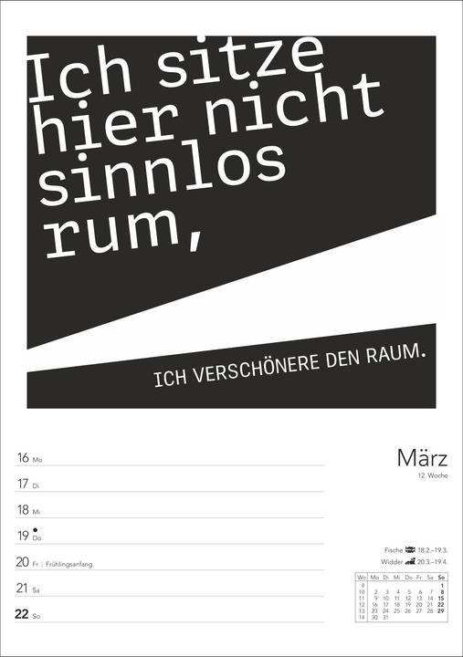 Produktbild Harenberg Typo-Sprüche-Kalender s/w Wochenplaner 2026 - mit 53 witzigen Sprüchen (25 x 35.5 cm)