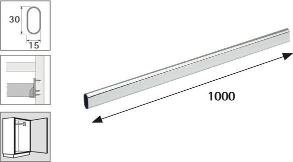 Actual product image Hettich Schrankrohr 15 x 30 x 1000 mm, oval, verchromt