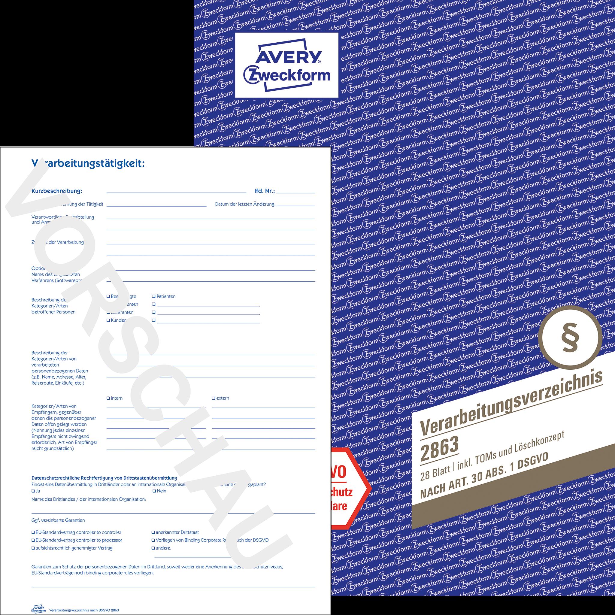 Avery, Formular, Verarbeitungsverzeichnis (28 x)