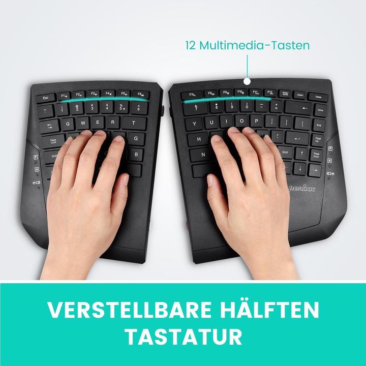Produktbild Perixx Wireless Ergonomic Split Compact DE Black Keyboard (DE, Kabellos)