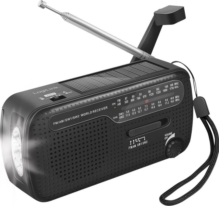 LogiLink Dynamo-Handkurbel-Radio (UKW, MW, KW)