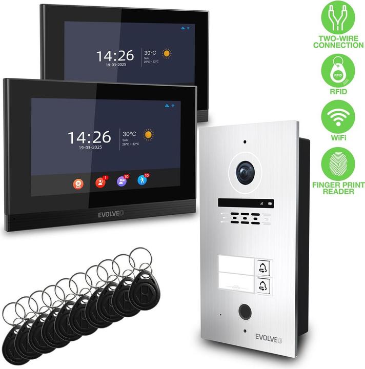 Actual product image Evolveo DoorPhone ID-2, 2drátový videotelefon pro dva byty s RFID, otiskem prstu a podporou ONVIF ka (Cable, RFID-blocking)