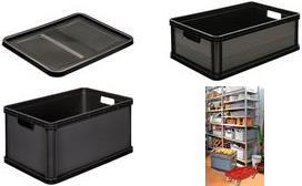 Actual product image keeeper Storage box ""robert"", 64 litres, graphite Load capacity: 60 kg, transport box, food-safe, sawed (60 x 40 x 32 cm, 64 l)