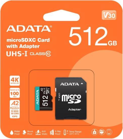 Actual product image Adata Premier Pro Incl. adapter (512 GB, microSDHC, U3, UHS-I)