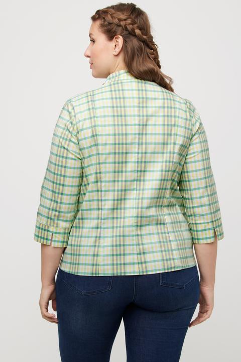 Produktbild Ulla Popken Bluse, Karo, Slim, Kelchkragen, V-Ausschnitt, 3/4-Arm (46, 48)
