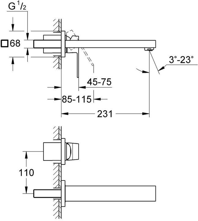 Actual product image Grohe Eurocube 2-hole washbasin mixer