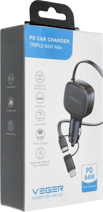 Produktbild Veger Car accessories car charger USB C + cable USB C / Lightning QC PD 84W CC89 black