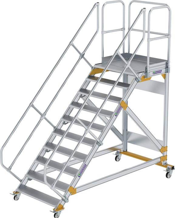Produktbild Munk Plattformtreppe 45° fahrbar Stufenbreite 1000mm 10 Stufen Aluminium geriffelt (Plattformleiter, 46 cm)
