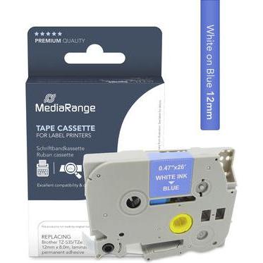MediaRange, Beschriftungsband, Schriftbandkassette weiÃŸ auf blau 8m x 12mm (1.20 cm, Blau)