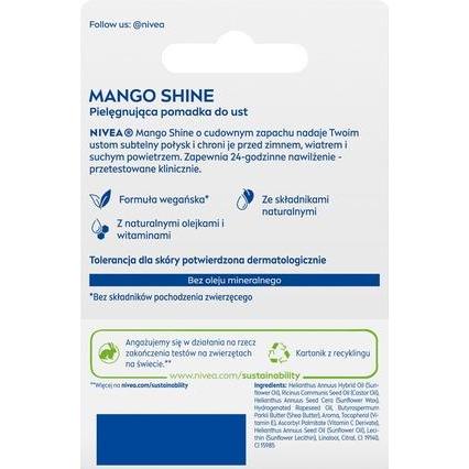 NIVEA, Cura delle labbra, Lip Care Protective Lip Balm Hydro Mango Shine 48 G (Balsamo per le labbra)