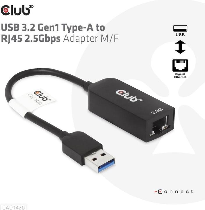 Actual product image Club 3D USB 3.2 Gen1 Type A on RJ45 (USB-C 3.2 Gen 1, RJ45 (1x))