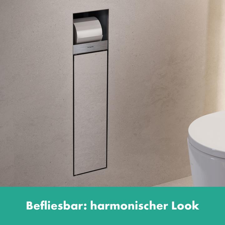 Image du produit hansgrohe HG Porte-balai XtraStoris Roc EB avec poignée en papier et porte carrelée. Porte ES arquée