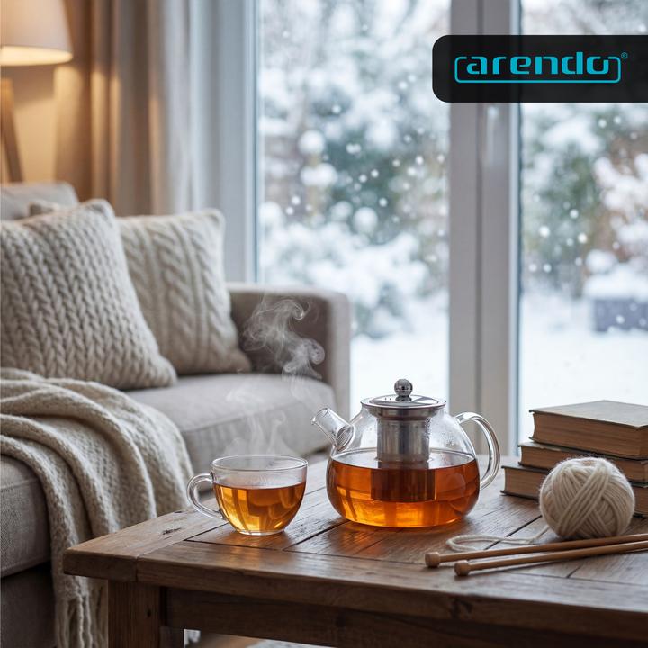 Produktbild Arendo Teekanne 1,5 L, Teebereiter Borosilikatglas, Teefilter Teesieb für losen Tee, Edelstahl Siebeinsatz (1.50 l)
