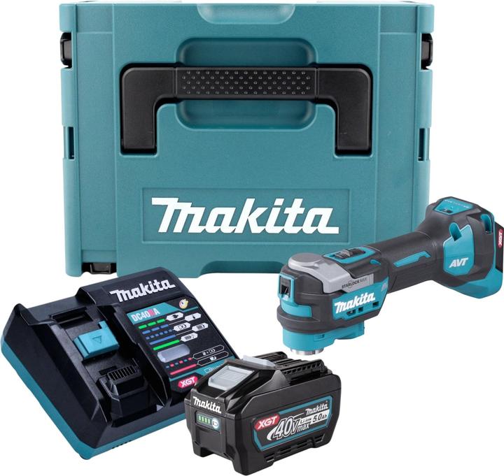 5000 mAh Li-Ion Akku, 1x Makita DC 40 RA 40 V Schnell Ladegerät, 1x Makita MAKPAC, 1x Universaleinlage, 1x Makita TM 001 GZ Akku Multifunktionswerkzeug, 1x Makita BL 4050 F 40 V max. 5,0 Ah