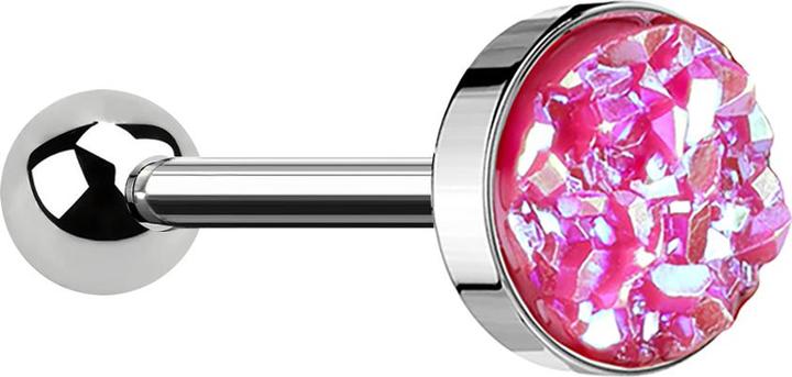 Produktbild Star Piercing Micro Barbell silber mit Druse Stein pink (ohne Messing, Chirurgenstahl 316L)