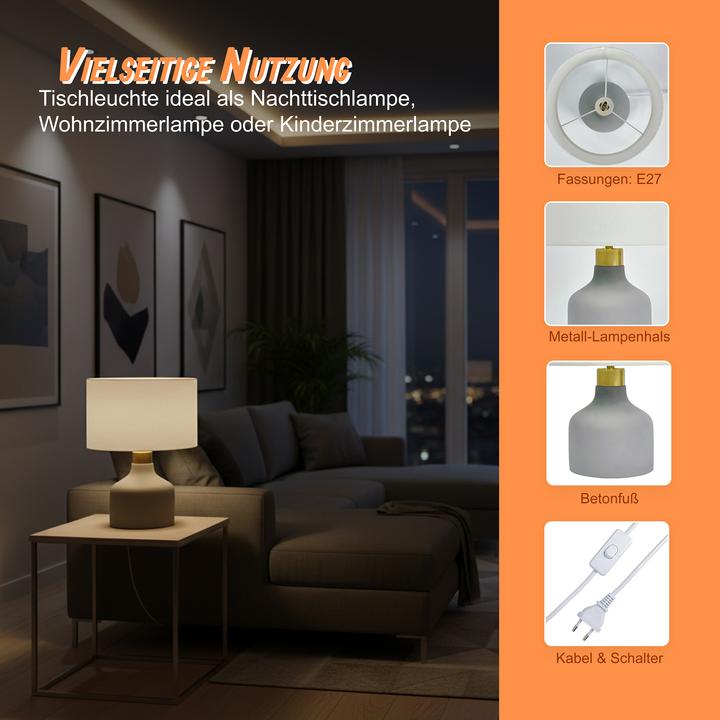 Actual product image Relaxdays Tischlampe Stoff & Betonfuss (E27)