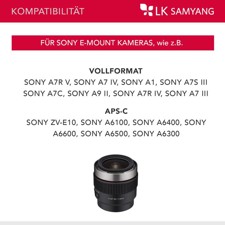 Actual product image Samyang V-AF 20mm F1.9 Sony-E (Sony E, full size)