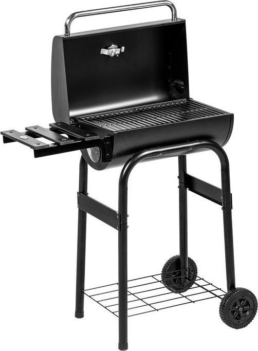 Immagine prodotto Swisshandel24 Carrello per barbecue a carbonella con coperchio, ripiani, ruote, termometro, camino, acciaio inox (21 cm)