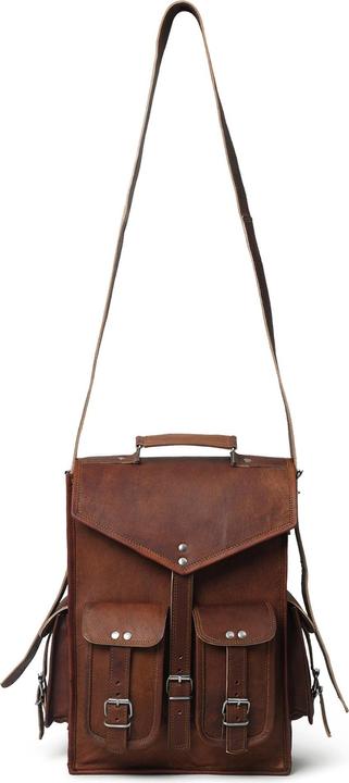 Immagine prodotto Only-Bags.Store Zaino Messenger 2 in 1 convertibile in pelle per laptop, zaino in pelle marrone vintage per laptop