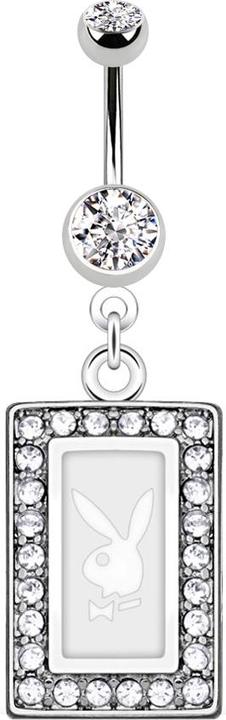 Immagine prodotto Star Piercing Banana in argento con ciondolo Playboy in cristallo quadrato bianco (senza ottone, Acciaio chirurgico 316L)