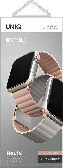 Produktbild Uniq pasek Revix Apple Watch Series 1/2/3/4/5/6/7/8/SE/SE2 38/40/41mm. Reversible Magnetic różowy-be (41 mm, 38 mm, 40 mm, Silikon, Edelstahl)