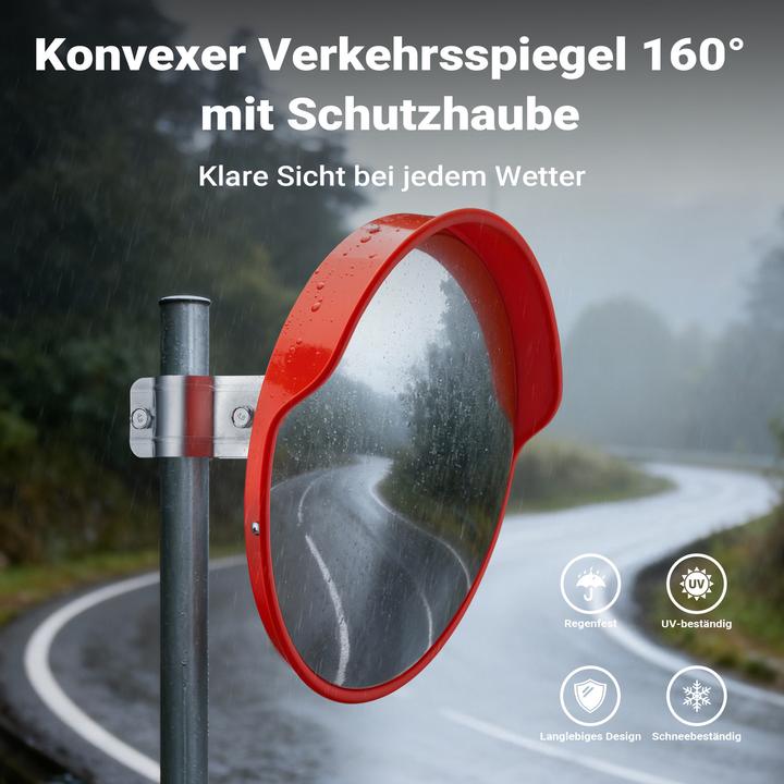 Actual product image Wiltec Verkehrsspiegel 30cm Konvexspiegel Schutzhaube Orange Sicherheitsspiegel (1 x 30 cm)