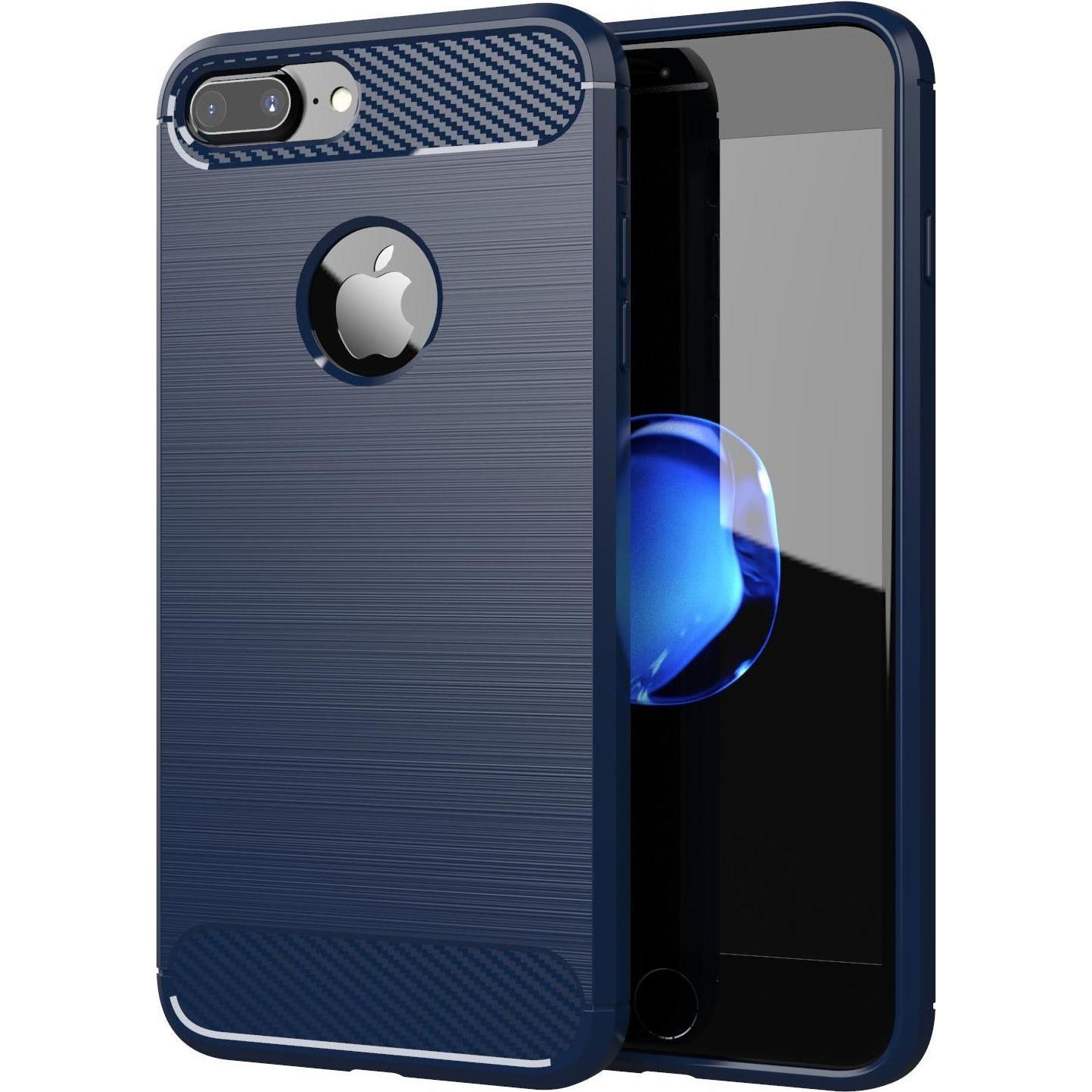 Cadorabo TPU Ultra Slim carbon edelstahl Kombi Cover (Apple iPhone 7 Plus), Smartphone Hülle, Blau
