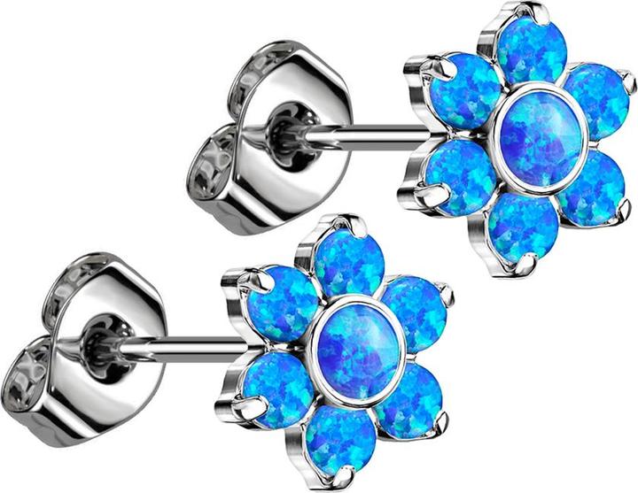 Immagine prodotto Star Piercing Orecchini a perno senza fili in argento fiore opale blu (senza ottone, Titanio)