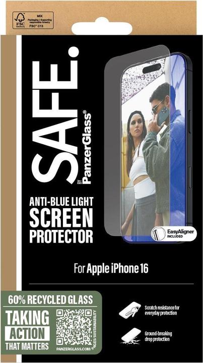 Produktbild PanzerGlass SAFE. by ® Anti-Blau Light Displayschutz iPhone '24 6.1" | 15 | Ultra-Wide Fit (1 Stück, Apple iPhone 15, Apple iPhone 16)