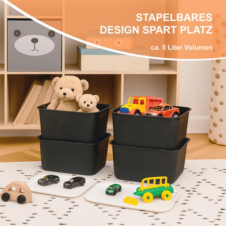 Produktbild Relaxdays - Aufbewahrungsbox mit Deckel 6er Set, Schwarz, 18,5 x 26,5 x 13 cm (26.50 cm, 5 l, 6x)