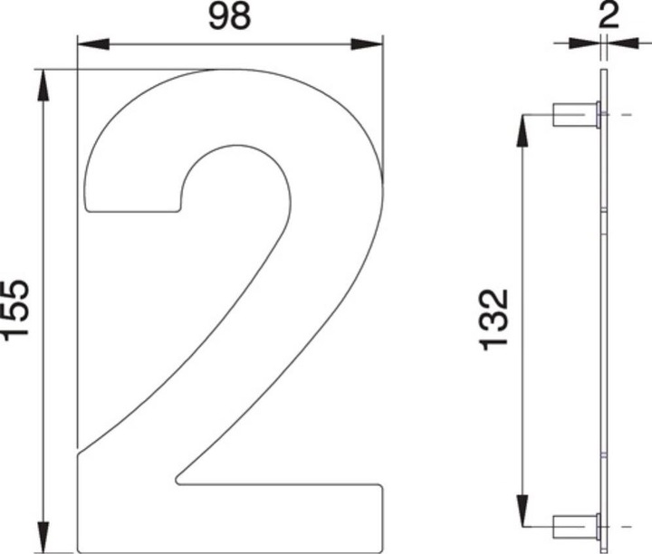 Produktbild EDI Hausnummer Ziffer 2 Edelstahl matt 150 mm Breite 98 mm
