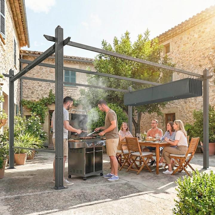 Immagine prodotto Outsunny Pergola Aluminium, Polyester Dunkelgrau (392 cm, 297 cm)