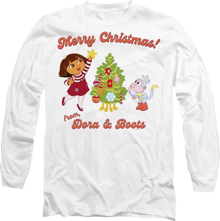 Actual product image Dora The Explorer Unisex Adult Happy Holidays Dora & Boots T-Shirt (L)