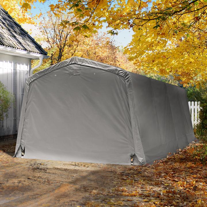 Actual product image Toolport Zeltgarage ca. 3,3 x 6,2 m PREMIUM Carport PE 600 N Plane Unterstand Lagerzelt Garage in dunkelgrau