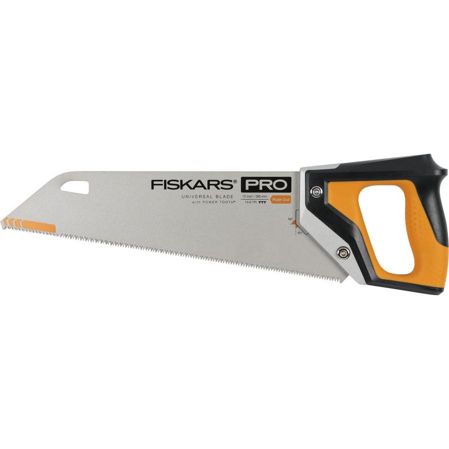 Fiskars, Handsäge, Pro Handsäge für Holz, Laminat und PVC, Sägeblattlänge: 38 cm, 9 TPI, Schwarz/Orange, PowerT