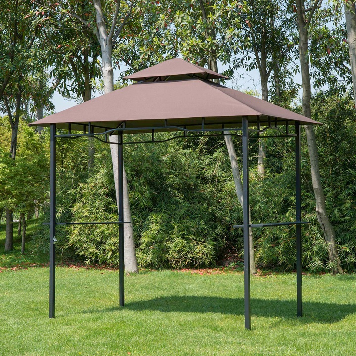 Immagine prodotto Outsunny Gazebo per barbecue Doppio tetto ignifugo Caffè marrone+nero 245 x 148 x 252 cm (245 cm, 150 cm)