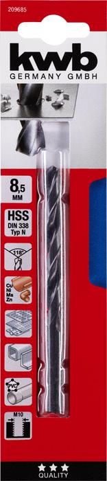Produktbild kwb 209685 HSS Spiralbohrer 8.5 mm Gesamtlänge 117 mm DIN 338 Zylinderschaft 1 (8.5 mm)
