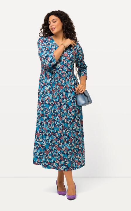 Produktbild Ulla Popken Jerseykleid, gemustert, V-Ausschnitt, 3/4-Arm (68)