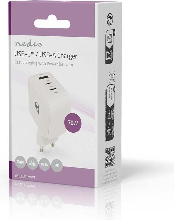 Produktbild Nedis Netzladegerät | 70 W | GaN | PD3.0 | Schnellladefunktion | 1.5 / 2.25 A / 2.5 / 3.0 / 3.5 A | (70 W)