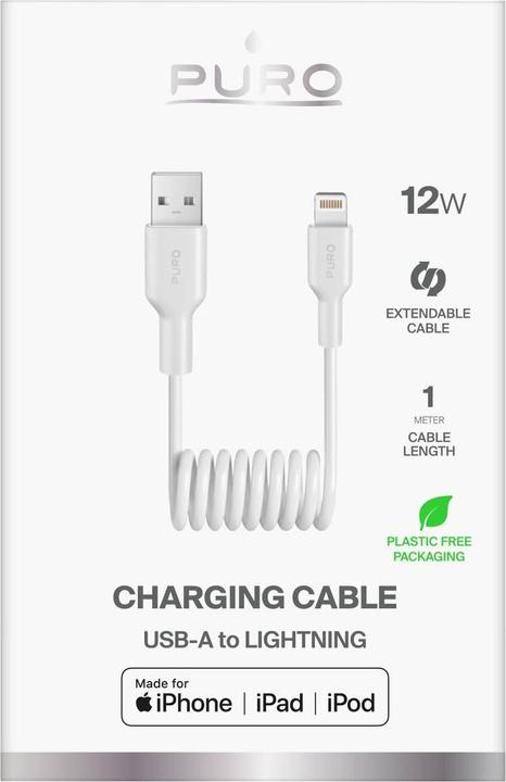Immagine prodotto Puro 12W USB-A - Lightning Spiralkabel 1m - Weiss (1 m, 12 W)