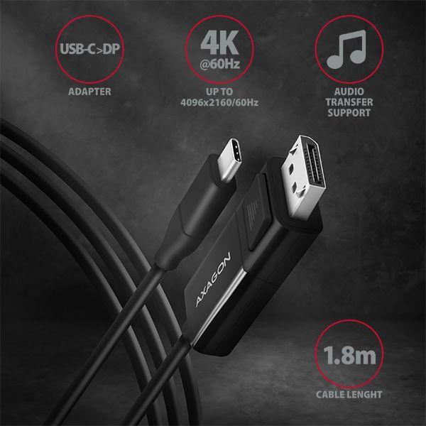 Actual product image Axagon RVC-DPC USB-C to DisplayPort cable, 1.8 m, 4K/60Hz (1.80 m)