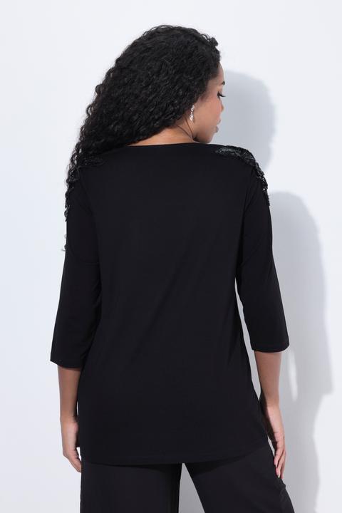 Produktbild Ulla Popken Shirt, Pailletten-Blüten, A-Linie, Rundhals, 3/4-Arm (42, 44)
