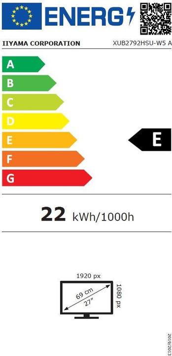 Energie-Label iiyama XUB2792HSU-W5 27 Zoll ETE IPS-Panel 1920 x 1080 250 cd (1920 x 1080 Pixel, 27")