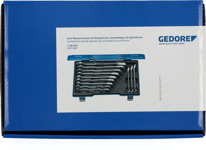 Image du produit Gedore 7 UR-012 Jeu de clés à fourche à cliquet, réversibles 12 pièces 8-19 mm (10 mm, 11 mm, 12 mm, 13 mm, 14 mm, 15 mm, 16 mm, 8 mm, 9 mm)