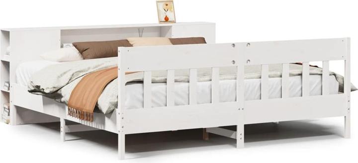 Produktbild vidaXL Massivholzbett Holzbett Bett mit Regal ohne Matratze Weiss 180x200cm (180 x 200 cm)